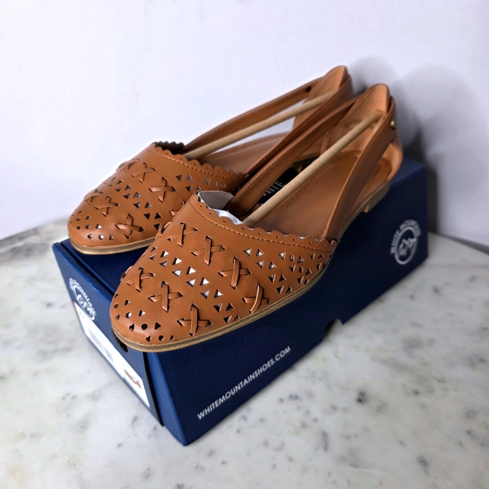White Mountain Wmns Nobler Huarache Flat Shoes Tan lght Brwn Sz 10 Laser Cut